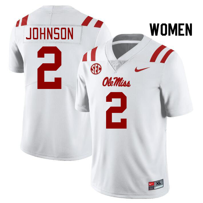 Women #2 Cedric Johnson Ole Miss Rebels College Football Jerseys Stitched Sale-White - Click Image to Close
